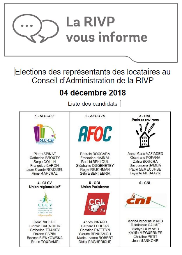 6 associations de locataires sont candidates pour ces élections 2018.